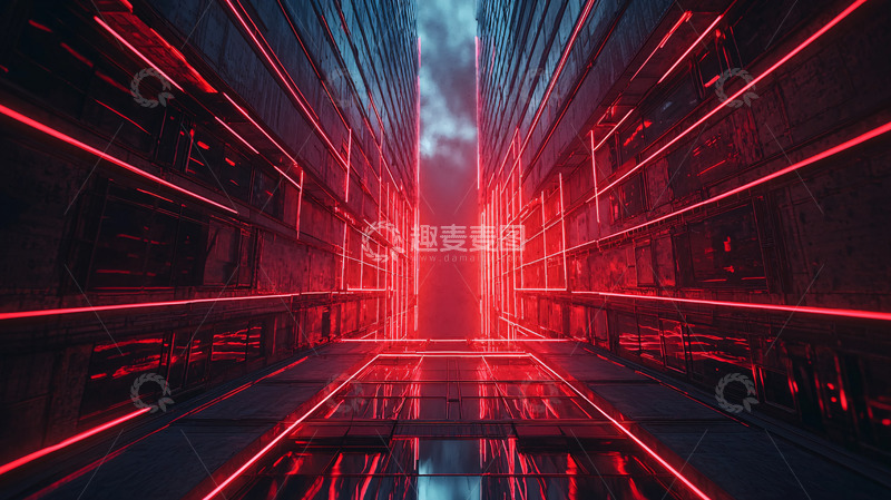 高清大图下载【趣麦麦图】红蓝霓虹灯科技感走廊