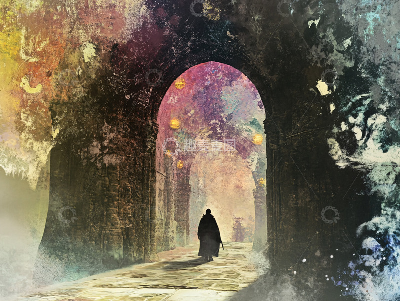 高清大图下载【趣麦麦图】神秘拱门下的背影