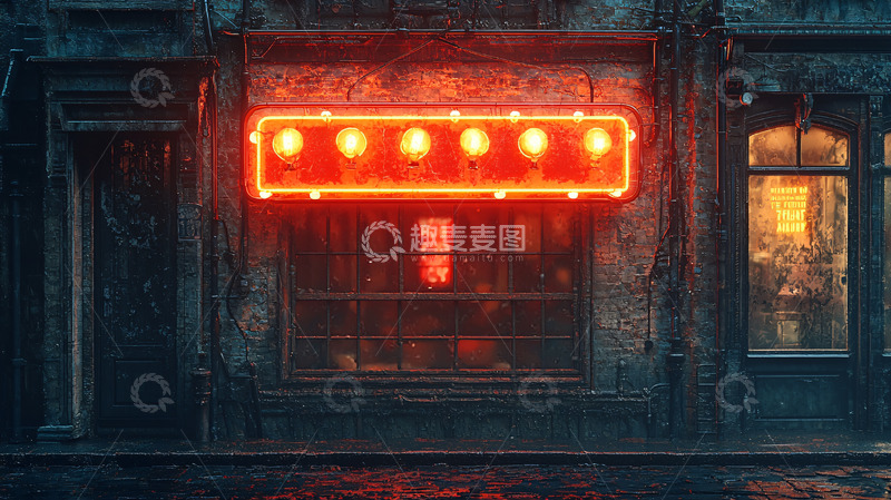 高清大图下载【趣麦麦图】昏暗街景霓虹灯招牌