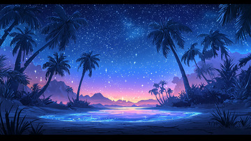 梦幻星空下的热带岛屿
