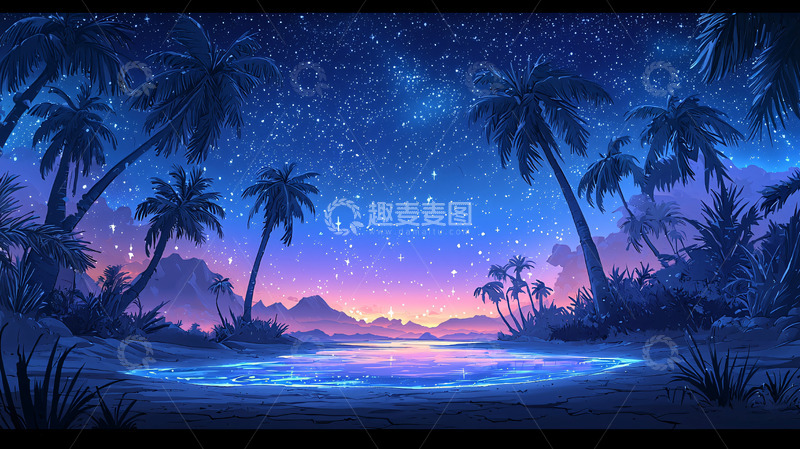 高清大图下载【趣麦麦图】梦幻星空下的热带岛屿