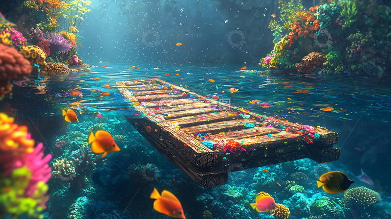 高清大图下载【趣麦麦图】海底木质阶梯