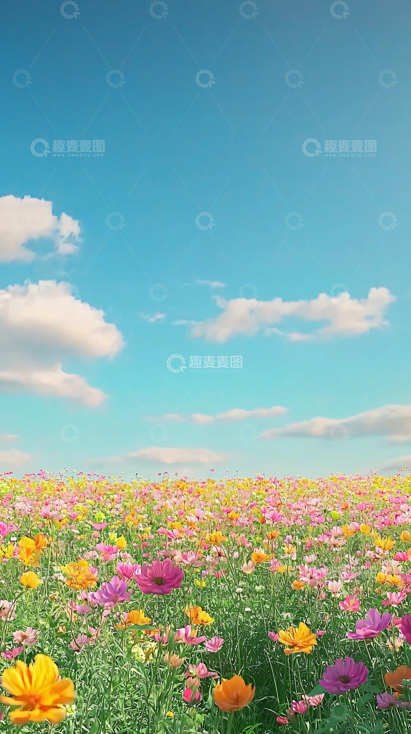 高清大图下载【趣麦麦图】彩色花田蓝天白云
