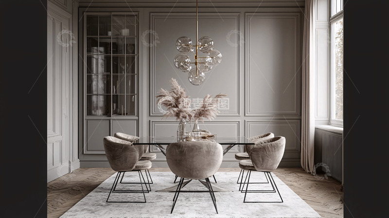 高清大图下载【趣麦麦图】现代极简灰色餐厅