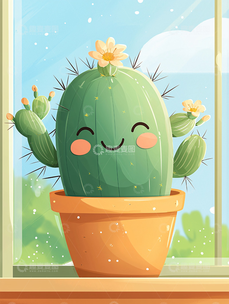 高清大图下载【趣麦麦图】微笑仙人掌盆栽