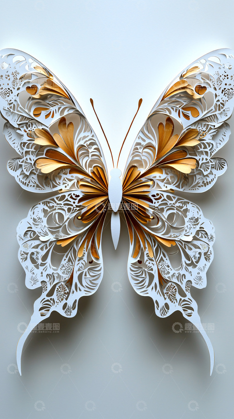 高清大图下载【趣麦麦图】精美金白镂空蝴蝶