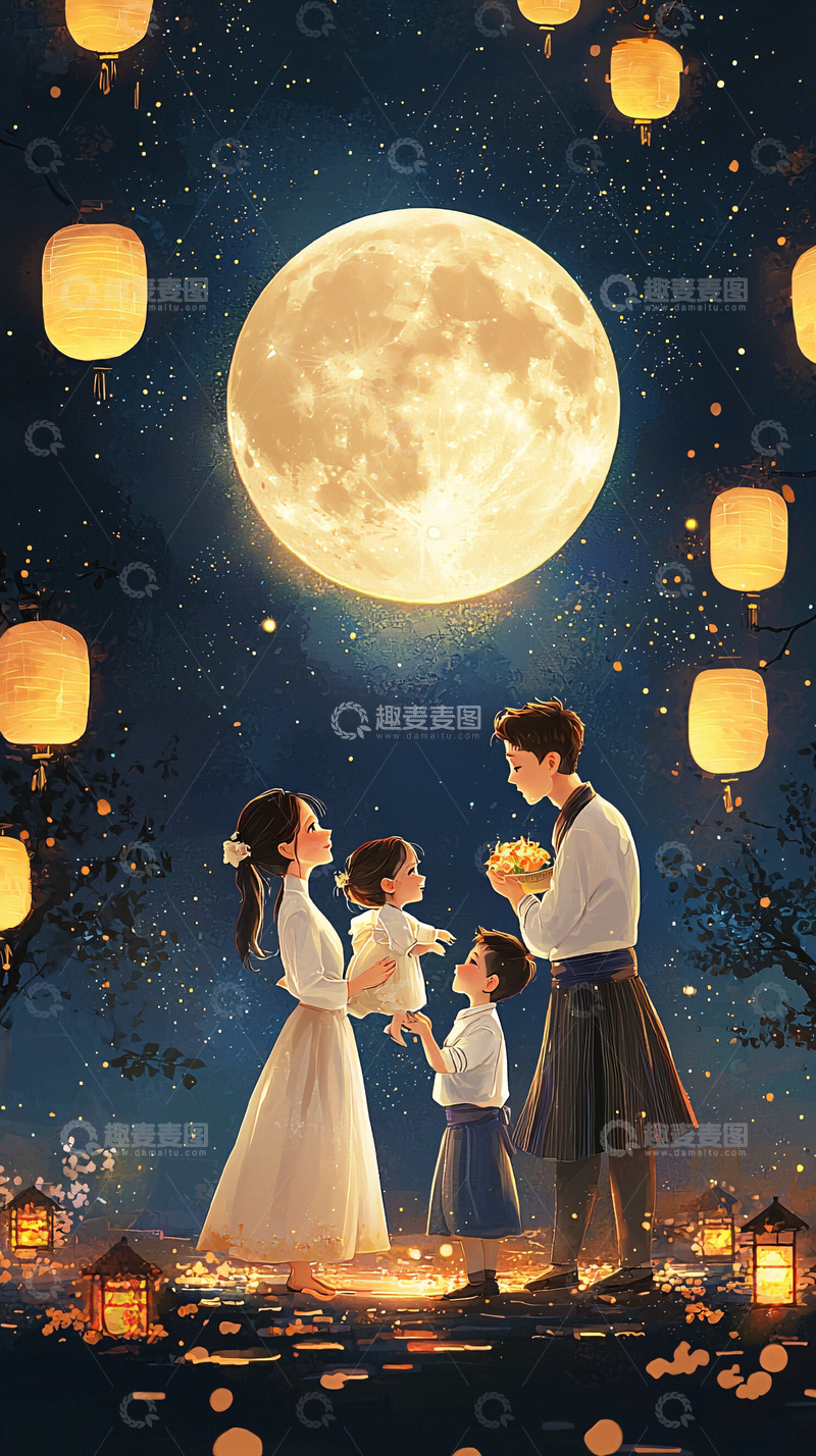 高清大图下载【趣麦麦图】中秋节全家福