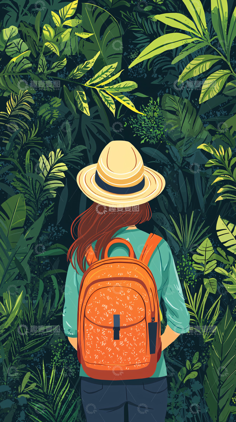 高清大图下载【趣麦麦图】热带雨林女孩背影