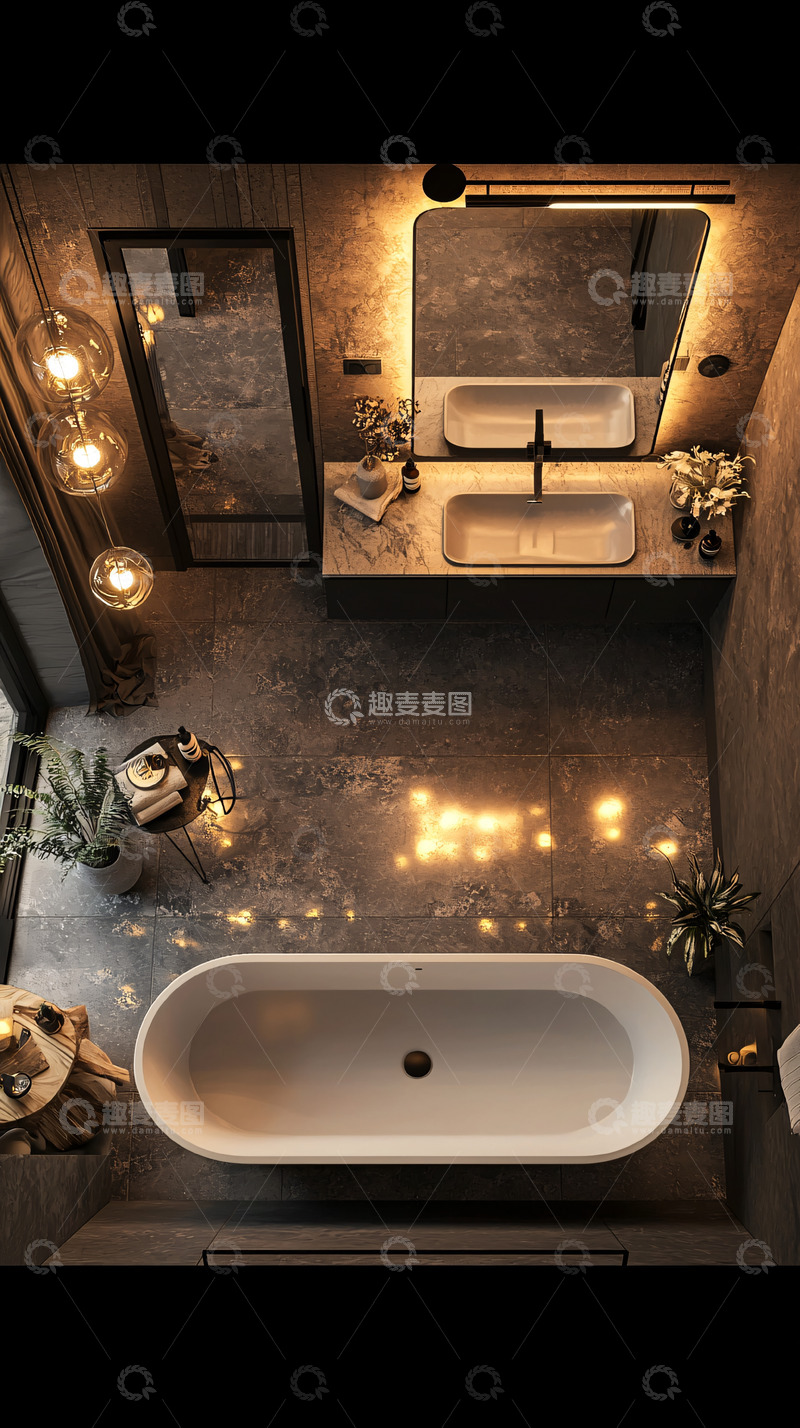 高清大图下载【趣麦麦图】暗色系工业风浴室设计