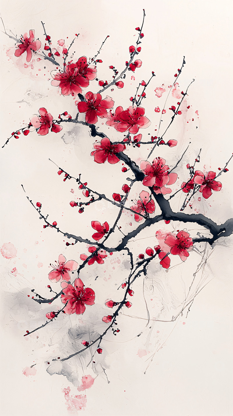高清大图下载【趣麦麦图】水墨红梅