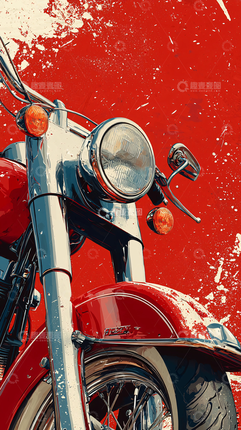 高清大图下载【趣麦麦图】红色摩托车特写