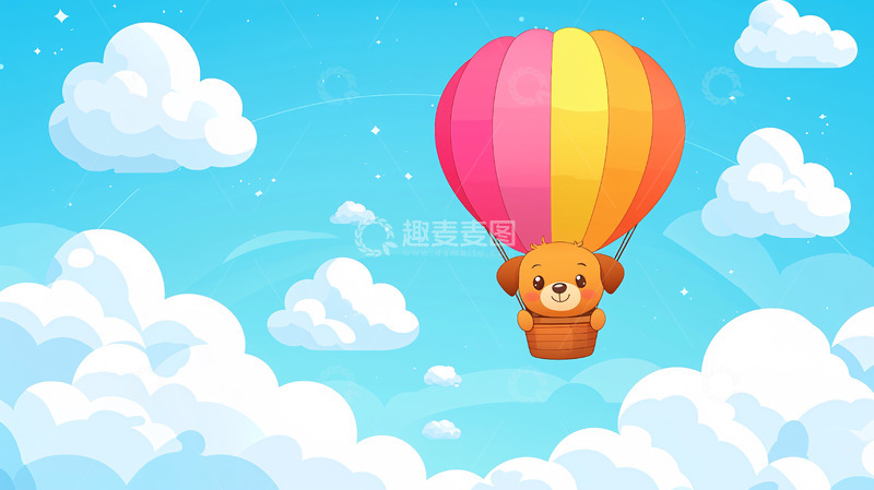 高清大图下载【趣麦麦图】卡通小狗热气球