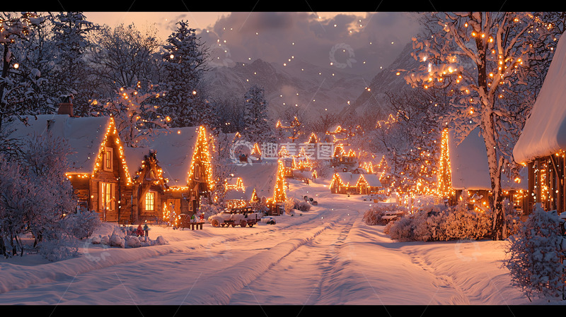 高清大图下载【趣麦麦图】雪夜里的童话小镇