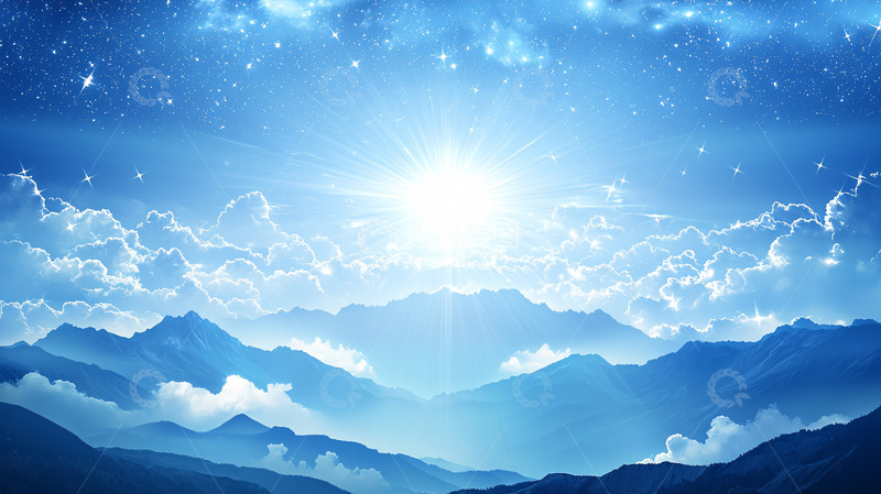 高清大图下载【趣麦麦图】蓝天白云下的山脉