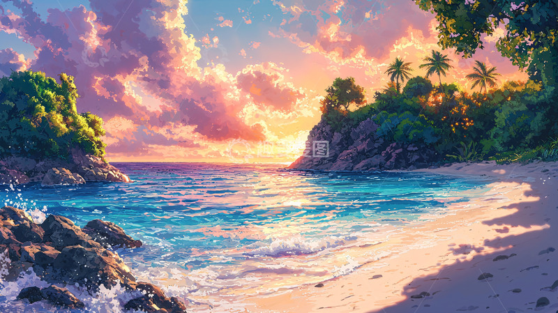 高清大图下载【趣麦麦图】热带海滩落日美景