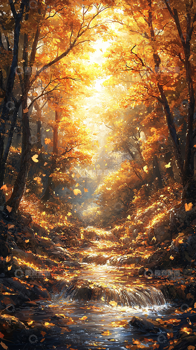 高清大图下载【趣麦麦图】秋日森林小溪