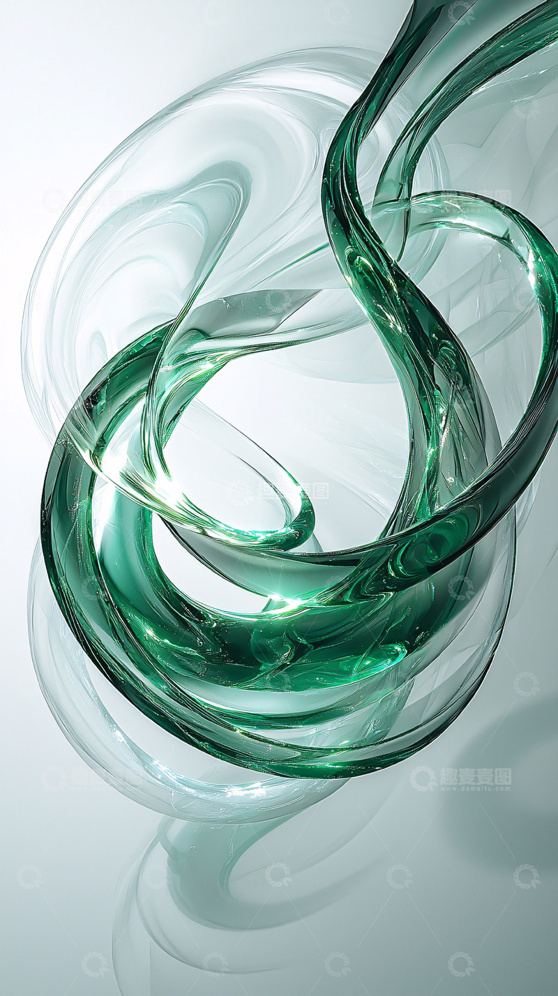 高清大图下载【趣麦麦图】透明绿色玻璃缠绕曲线