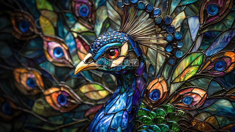 高清大图下载【趣麦麦图】彩色玻璃孔雀