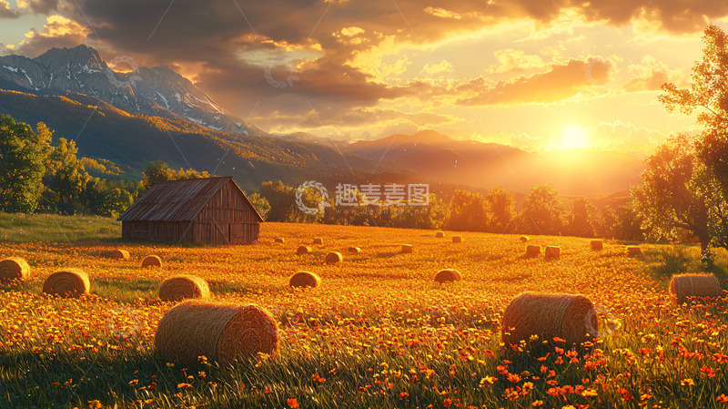 高清大图下载【趣麦麦图】日落田园风光