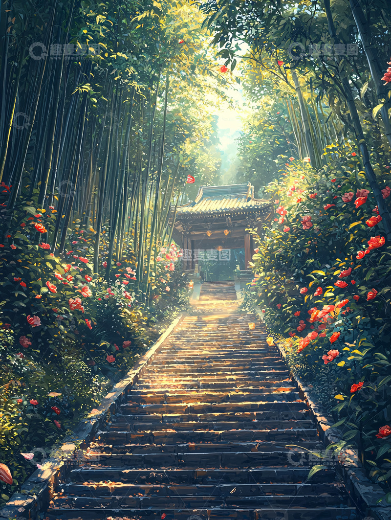 高清大图下载【趣麦麦图】通往古寺的小路