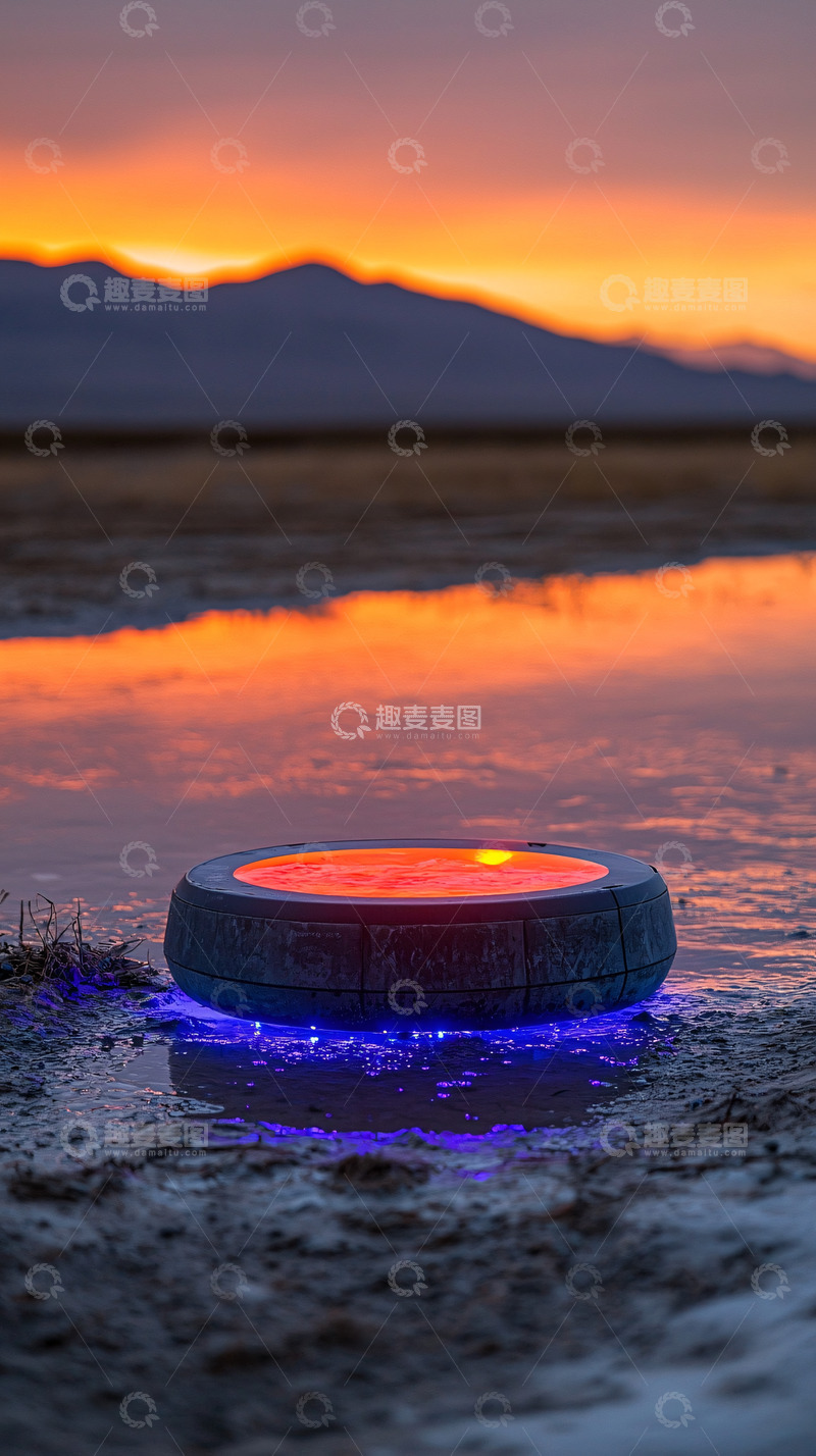 高清大图下载【趣麦麦图】日落时分湖边发光圆盘