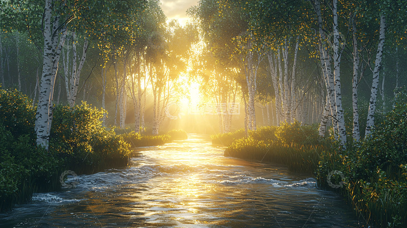 高清大图下载【趣麦麦图】阳光森林小溪