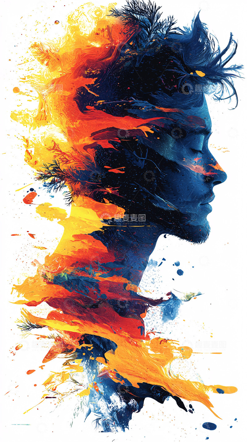 高清大图下载【趣麦麦图】火焰燃烧的侧脸肖像