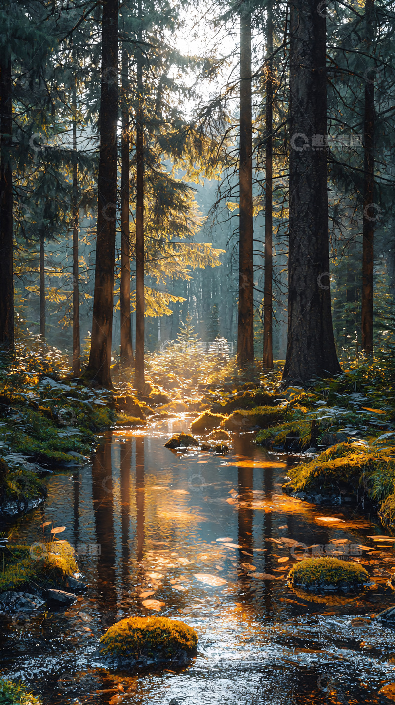高清大图下载【趣麦麦图】森林溪流阳光
