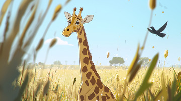 长颈鹿草原风景插画