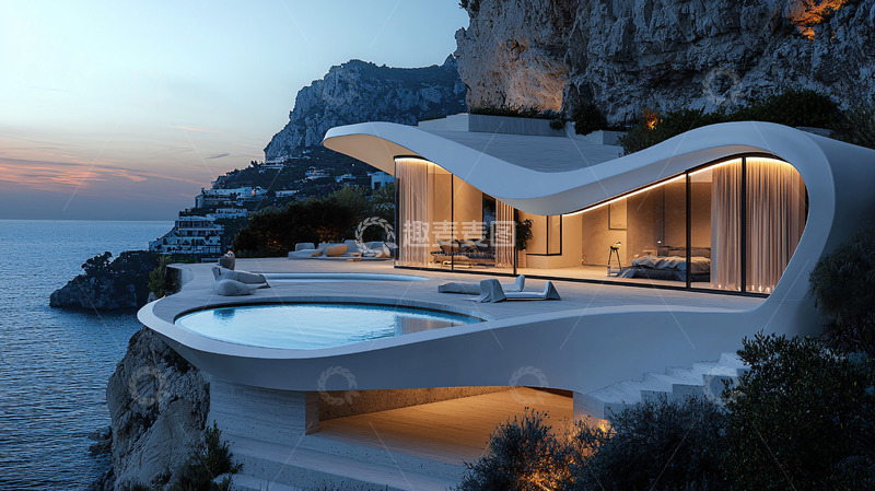 高清大图下载【趣麦麦图】海边悬崖现代建筑