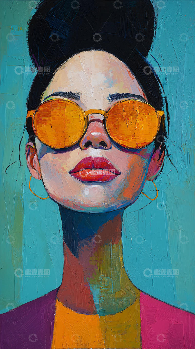 高清大图下载【趣麦麦图】时尚墨镜女郎肖像画