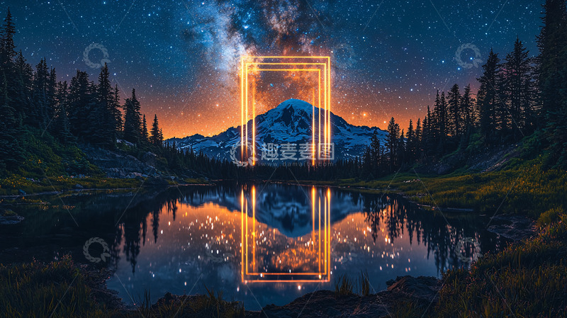 高清大图下载【趣麦麦图】星空山峰倒影