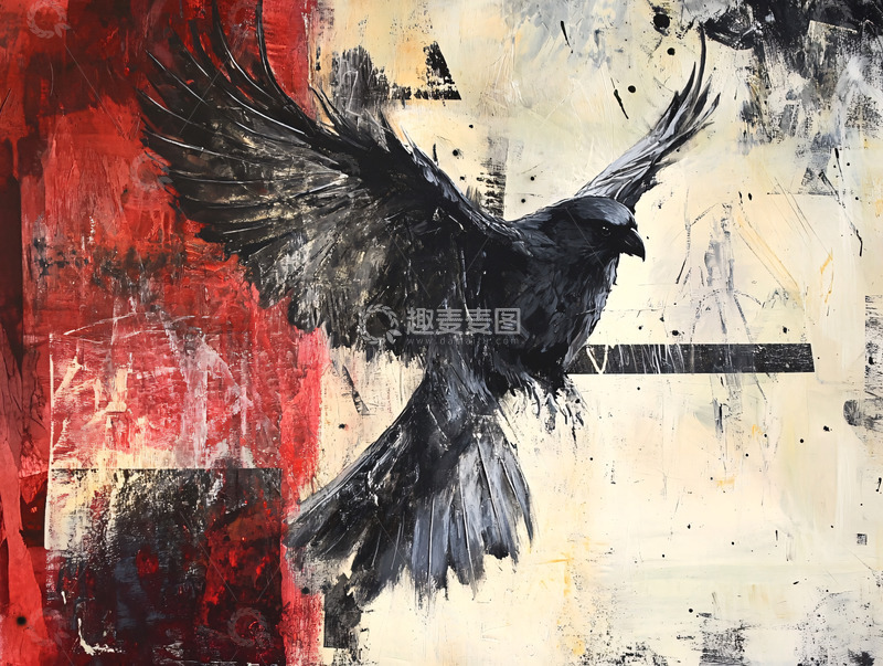 高清大图下载【趣麦麦图】-抽象派黑乌鸦飞翔图