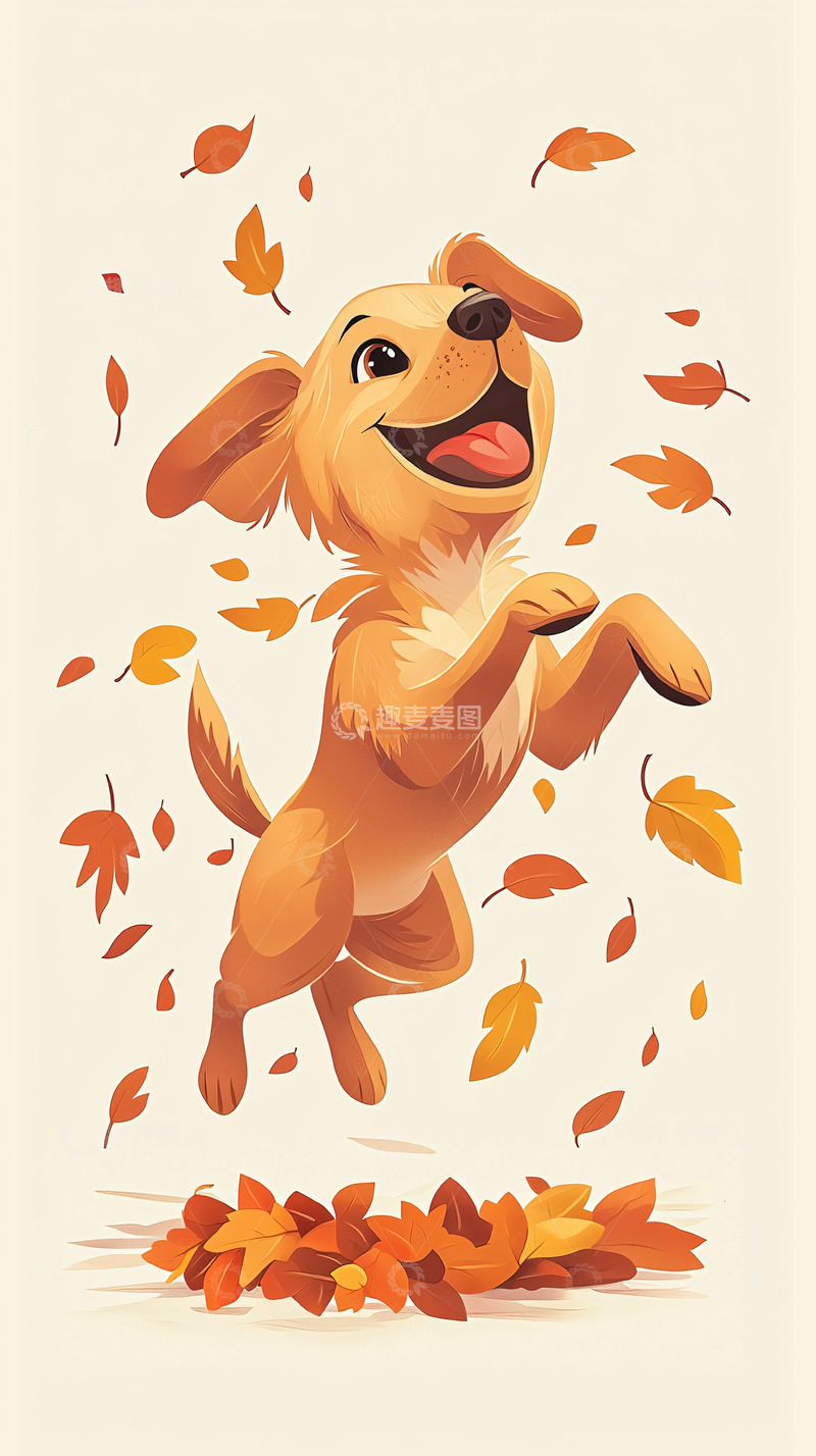 高清大图下载【趣麦麦图】可爱小狗秋叶嬉戏