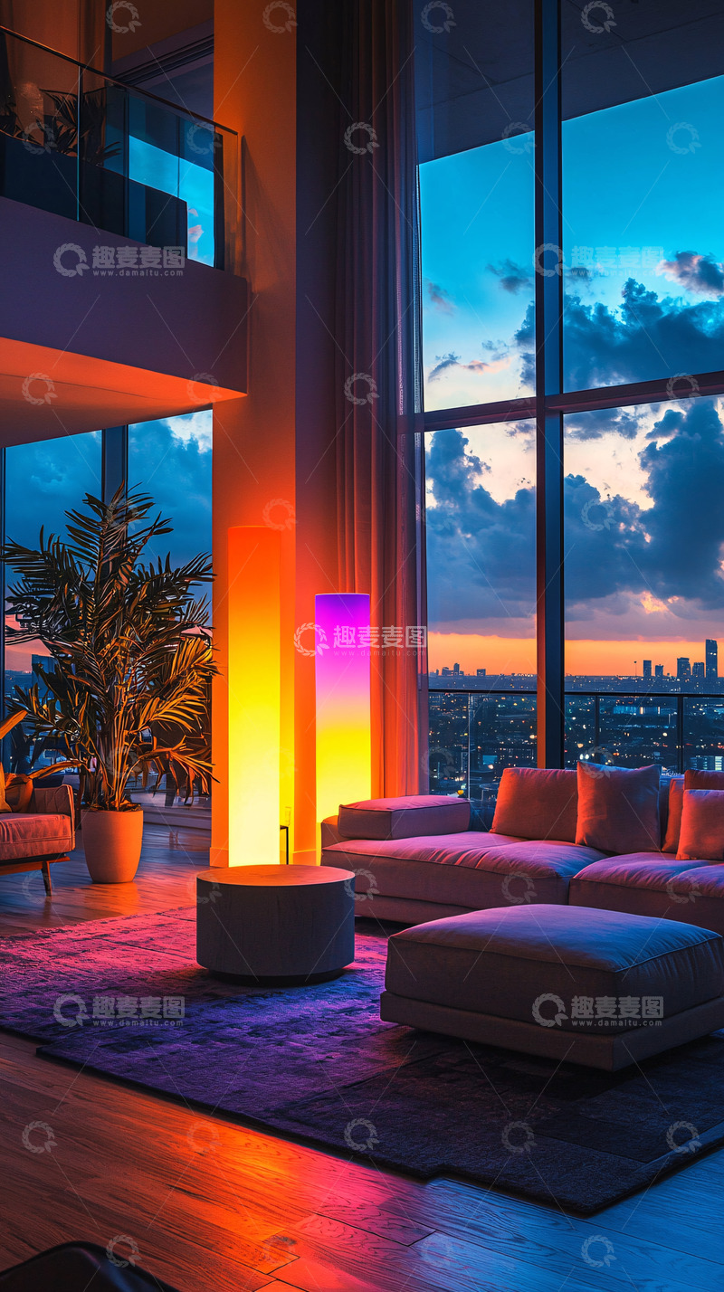 高清大图下载【趣麦麦图】高层公寓夜景客厅