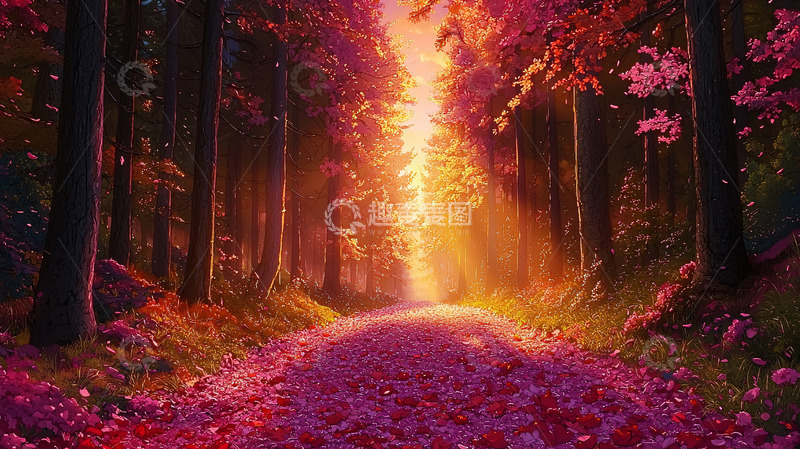 高清大图下载【趣麦麦图】金色阳光穿透花瓣森林