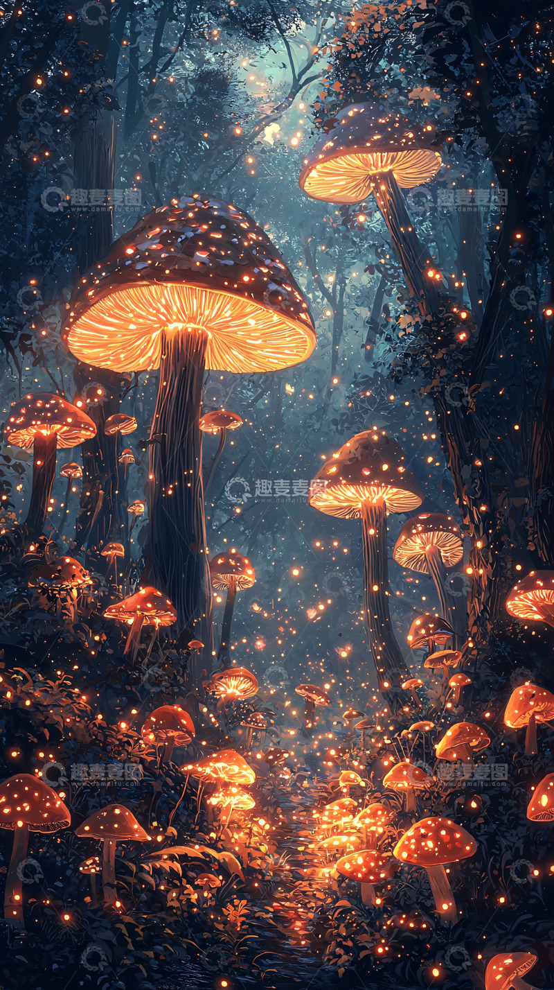 高清大图下载【趣麦麦图】发光蘑菇森林