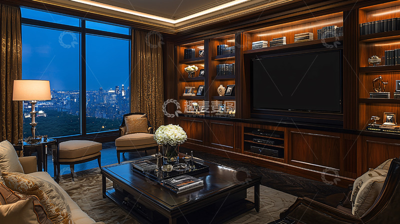 高清大图下载【趣麦麦图】夜景豪宅客厅