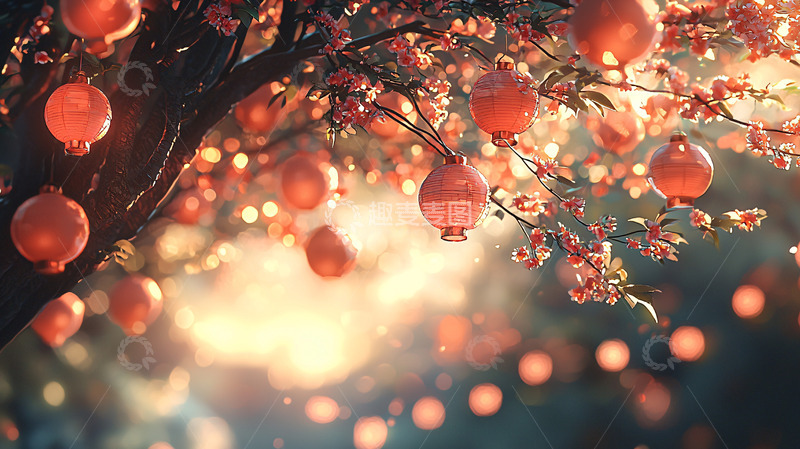 高清大图下载【趣麦麦图】夕阳下盛开的石榴树