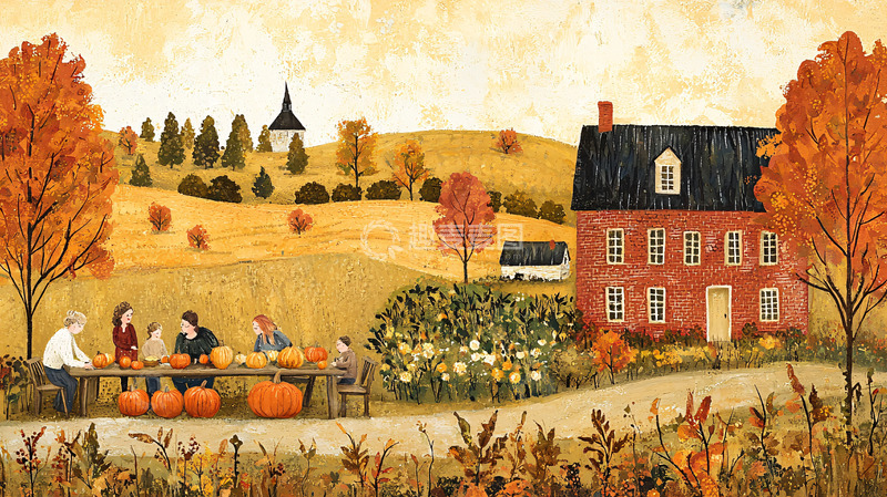 高清大图下载【趣麦麦图】秋收时节乡村家庭聚会