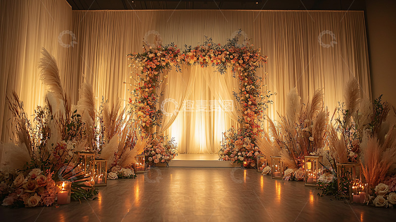 高清大图下载【趣麦麦图】金色婚礼花卉拱门