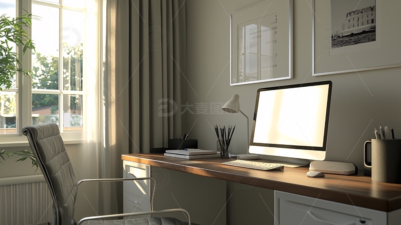 高清大图下载【趣麦麦图】阳光洒进的简约现代书房