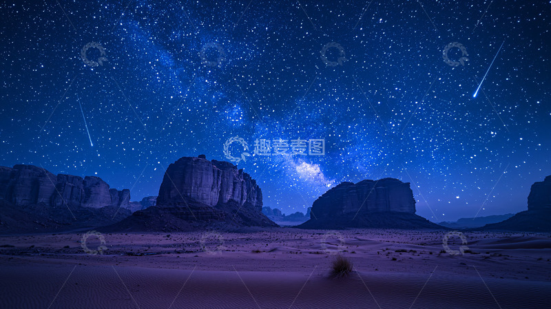 高清大图下载【趣麦麦图】夜晚星空下的山脉剪影