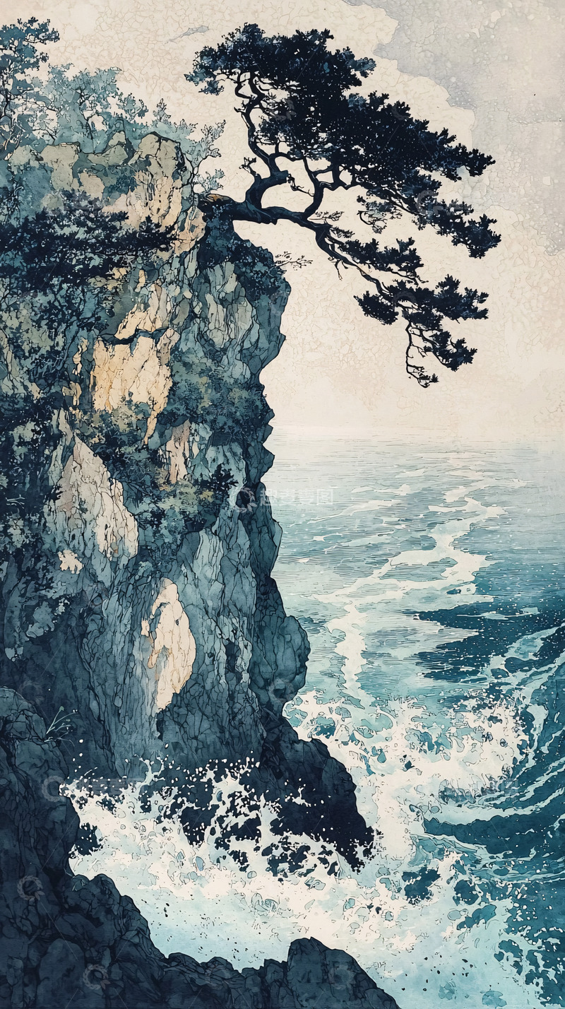 高清大图下载【趣麦麦图】悬崖峭壁上的孤树