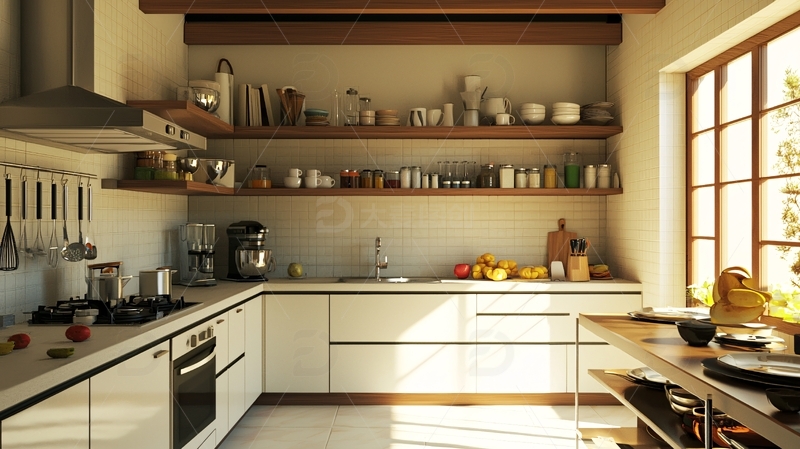 高清大图下载【趣麦麦图】阳光洒落的现代简约厨房