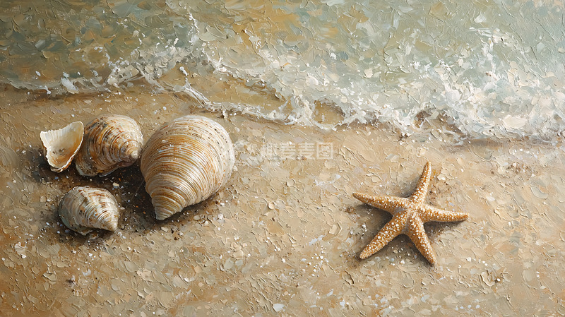 高清大图下载【趣麦麦图】海滩上的贝壳与海星