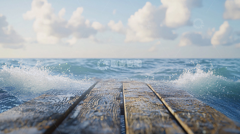 高清大图下载【趣麦麦图】木板路延伸至汹涌大海