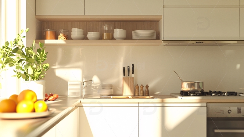 高清大图下载【趣麦麦图】阳光洒进的现代化厨房