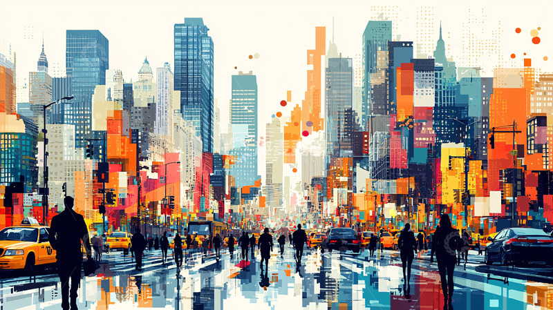 高清大图下载【趣麦麦图】彩色城市街景