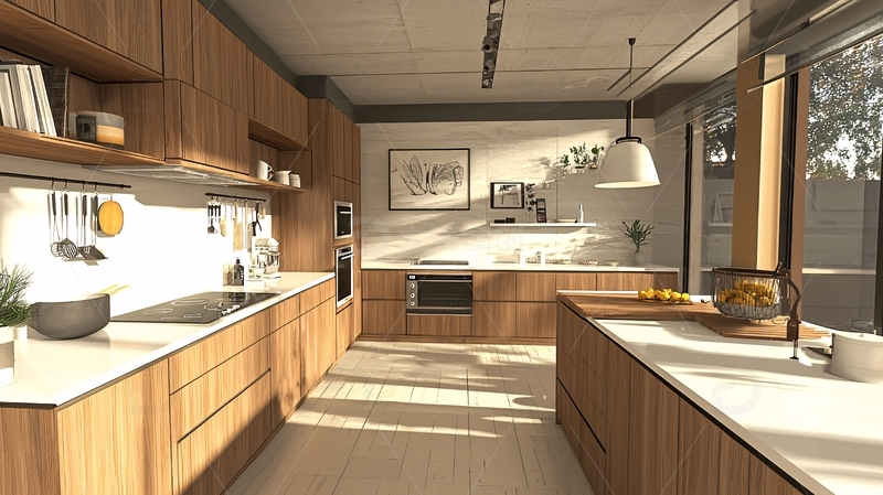 高清大图下载【趣麦麦图】现代简约风格原木色厨房